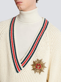 Pull tricoté avec écusson - Blanc