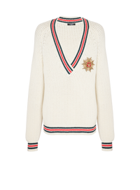 Pull tricoté avec écusson - Blanc