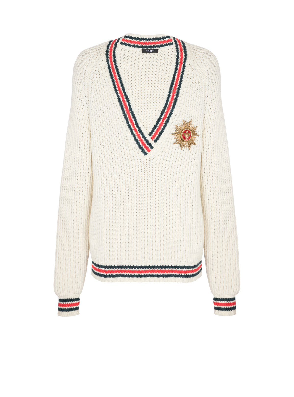 Pull tricoté avec écusson - Blanc