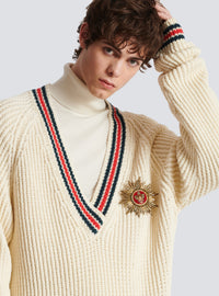 Pull tricoté avec écusson - Blanc