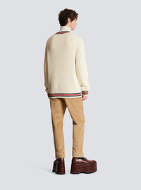 Pull tricoté avec écusson - Blanc