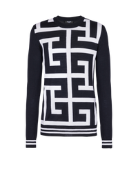 Pull maxi monogramme - Blanc & Bleu Marine Foncé