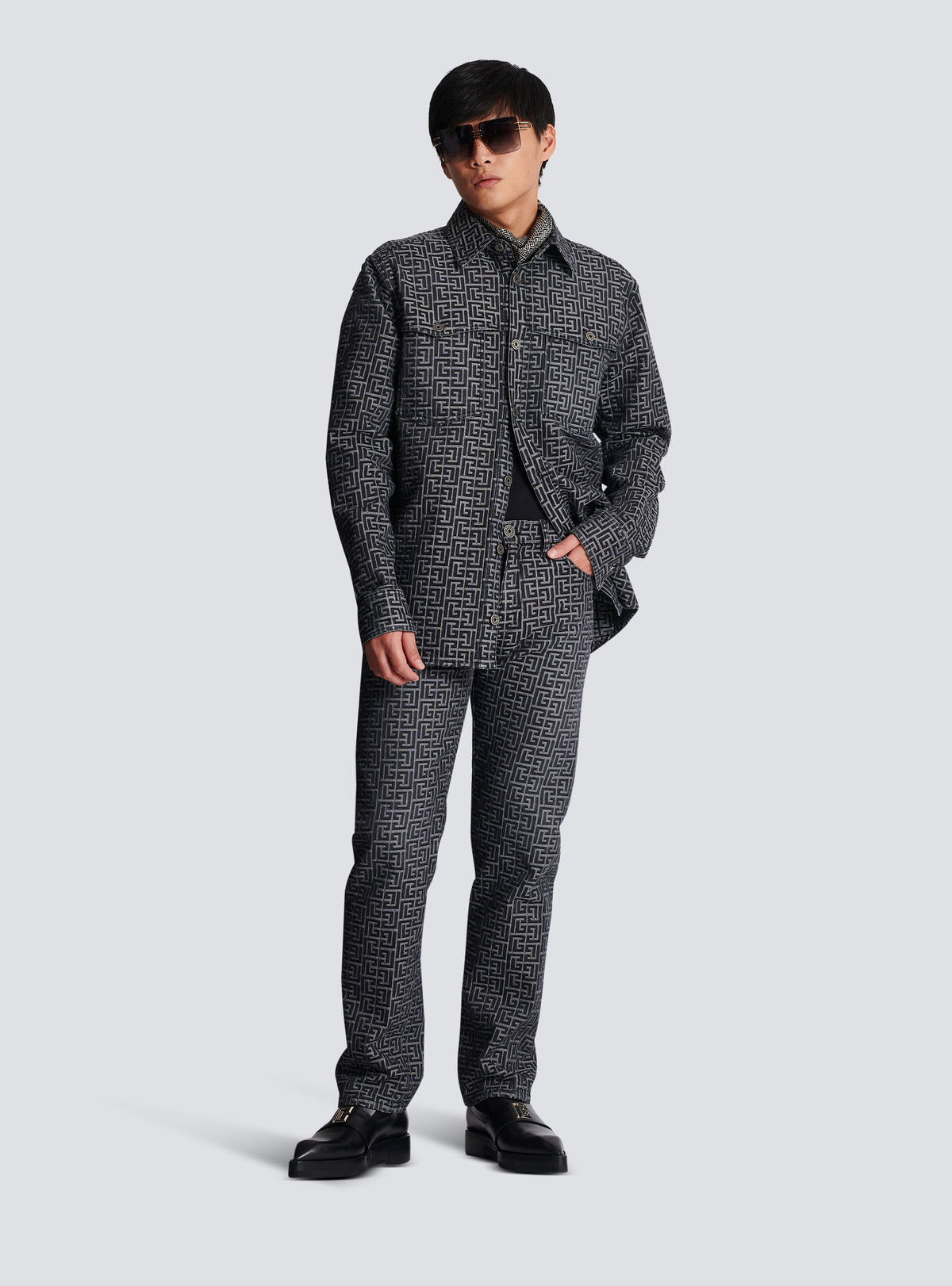 Jean en denim jacquard monogramme - Noir Délavé
