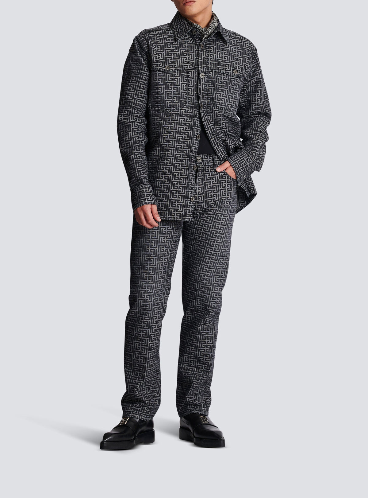 Monogram jacquard denim jeans - Washed Black