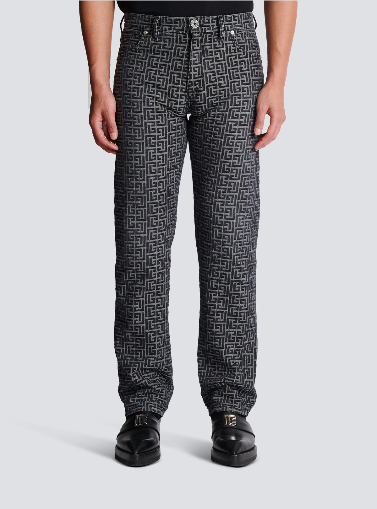 Jean en denim jacquard monogramme - Noir Délavé