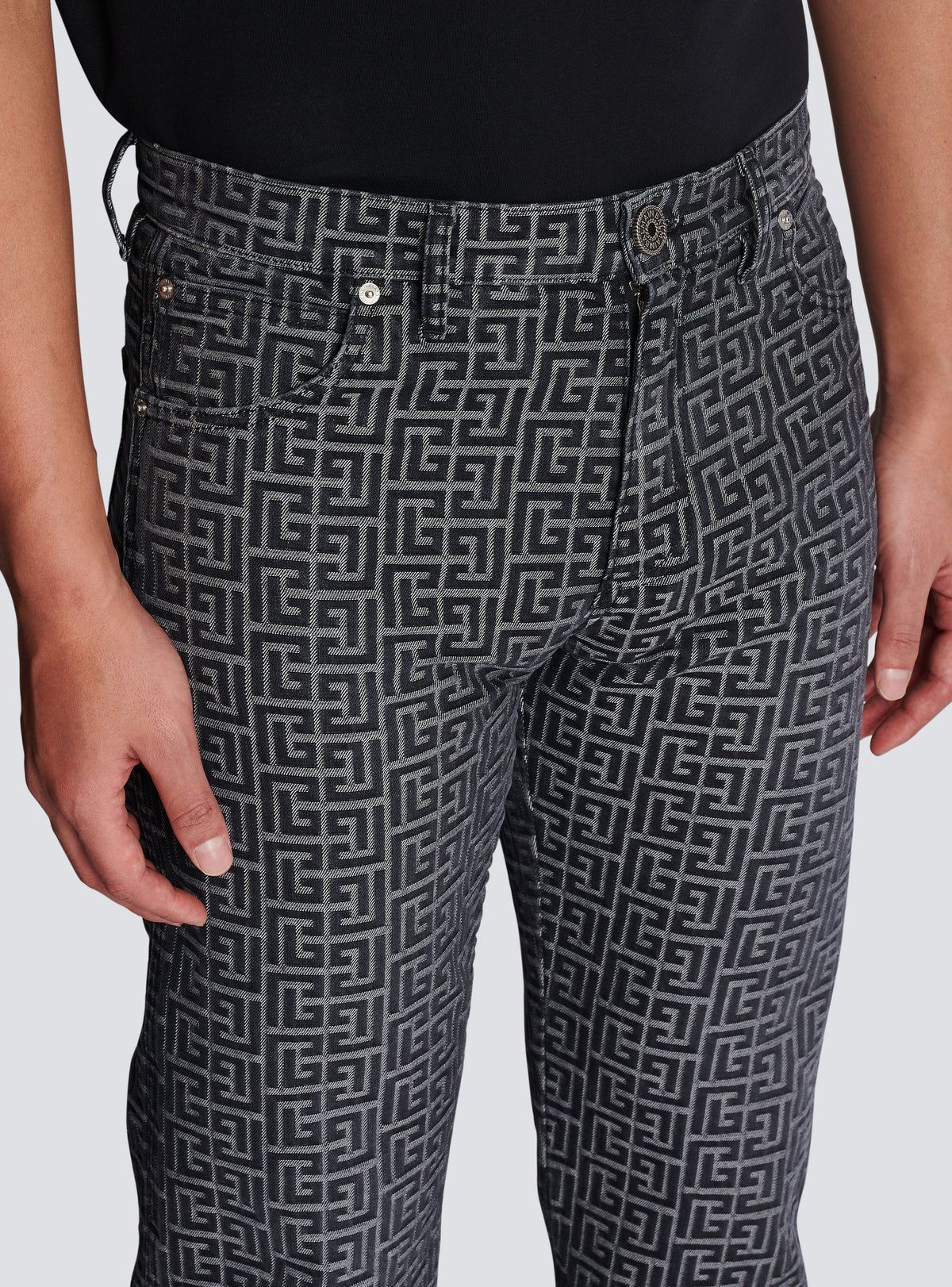 Jean en denim jacquard monogramme - Noir Délavé
