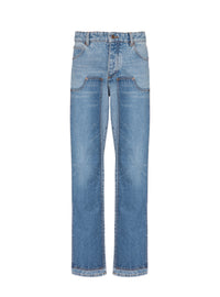 Pantalon en jean droit patchwork - Bleu