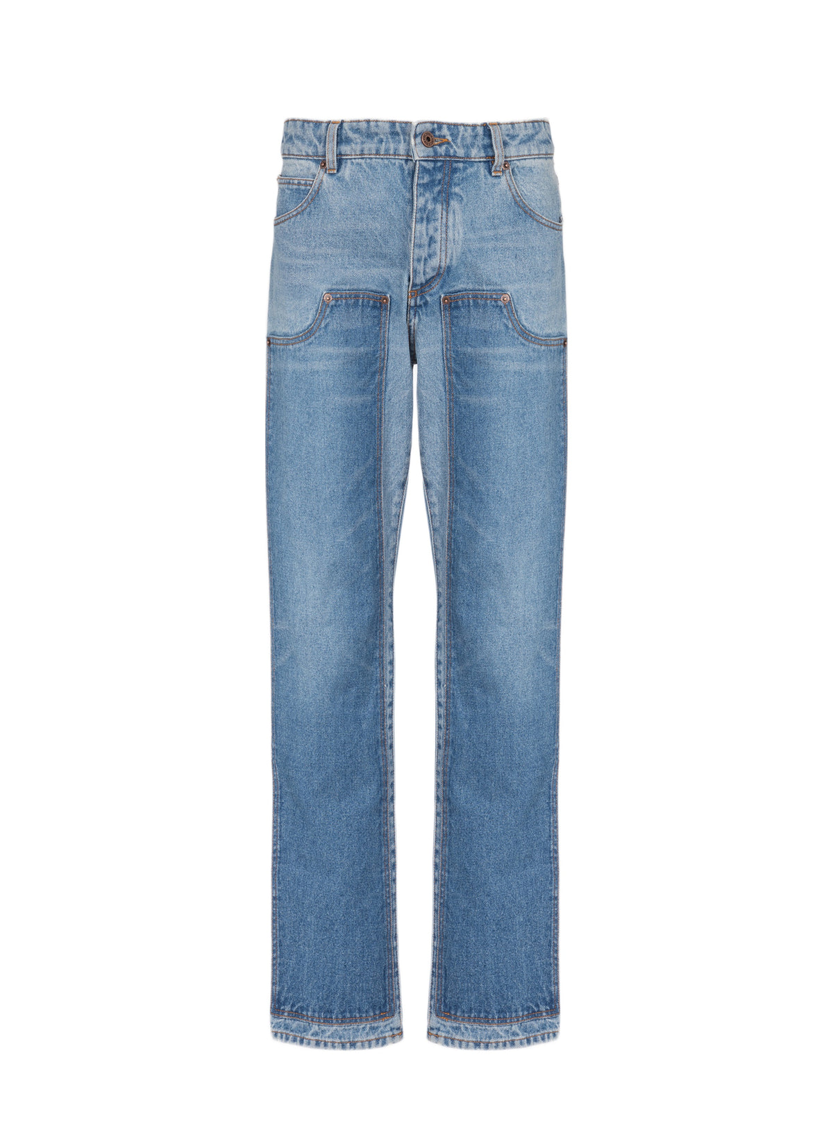 Pantalon en jean droit patchwork - Bleu