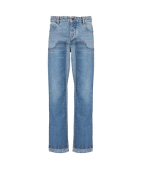 Pantalon en jean droit patchwork - Bleu