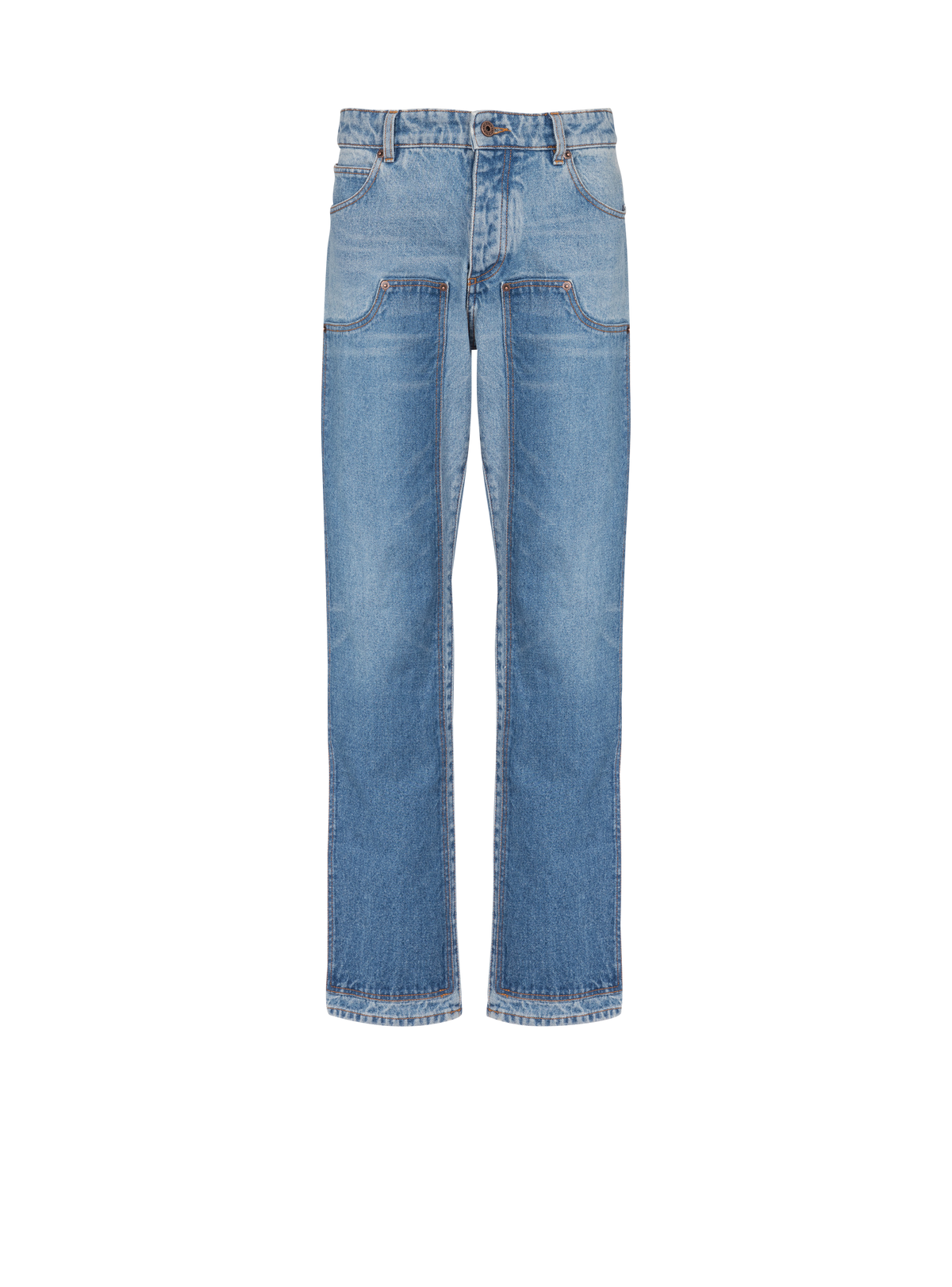 Pantalon en jean droit patchwork - Bleu