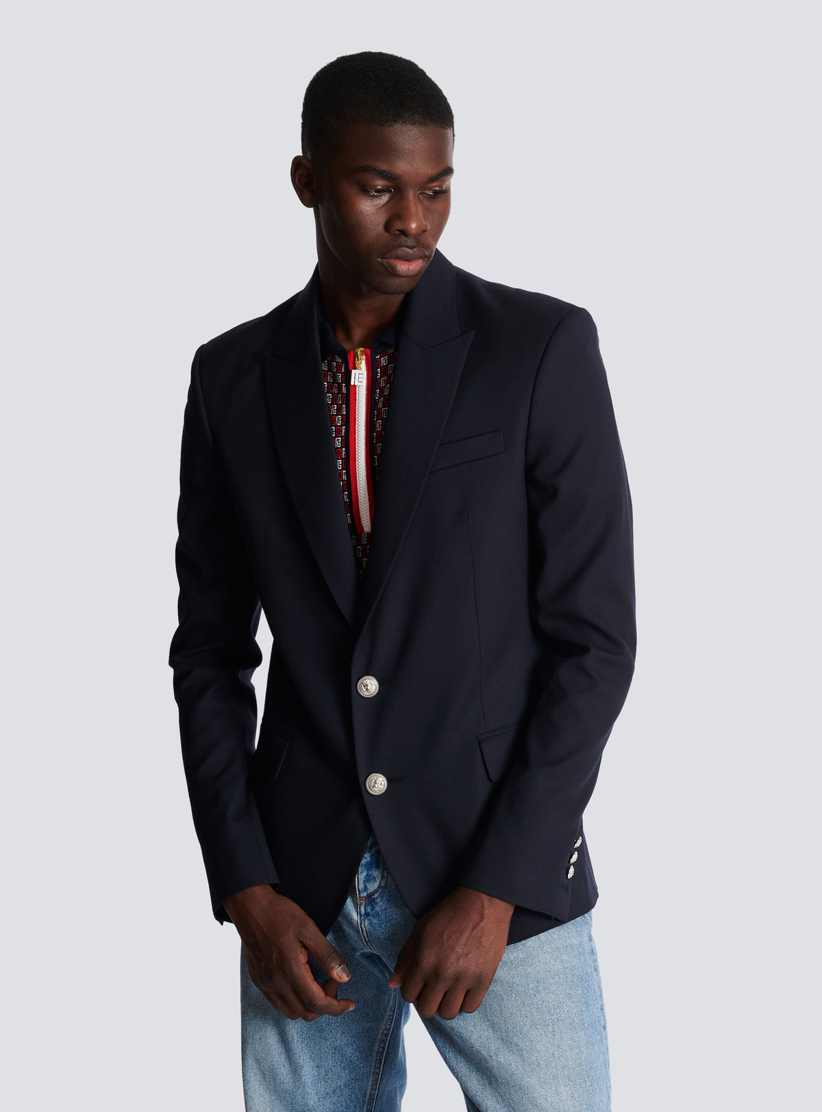 Veste 2 boutons en laine - Marine