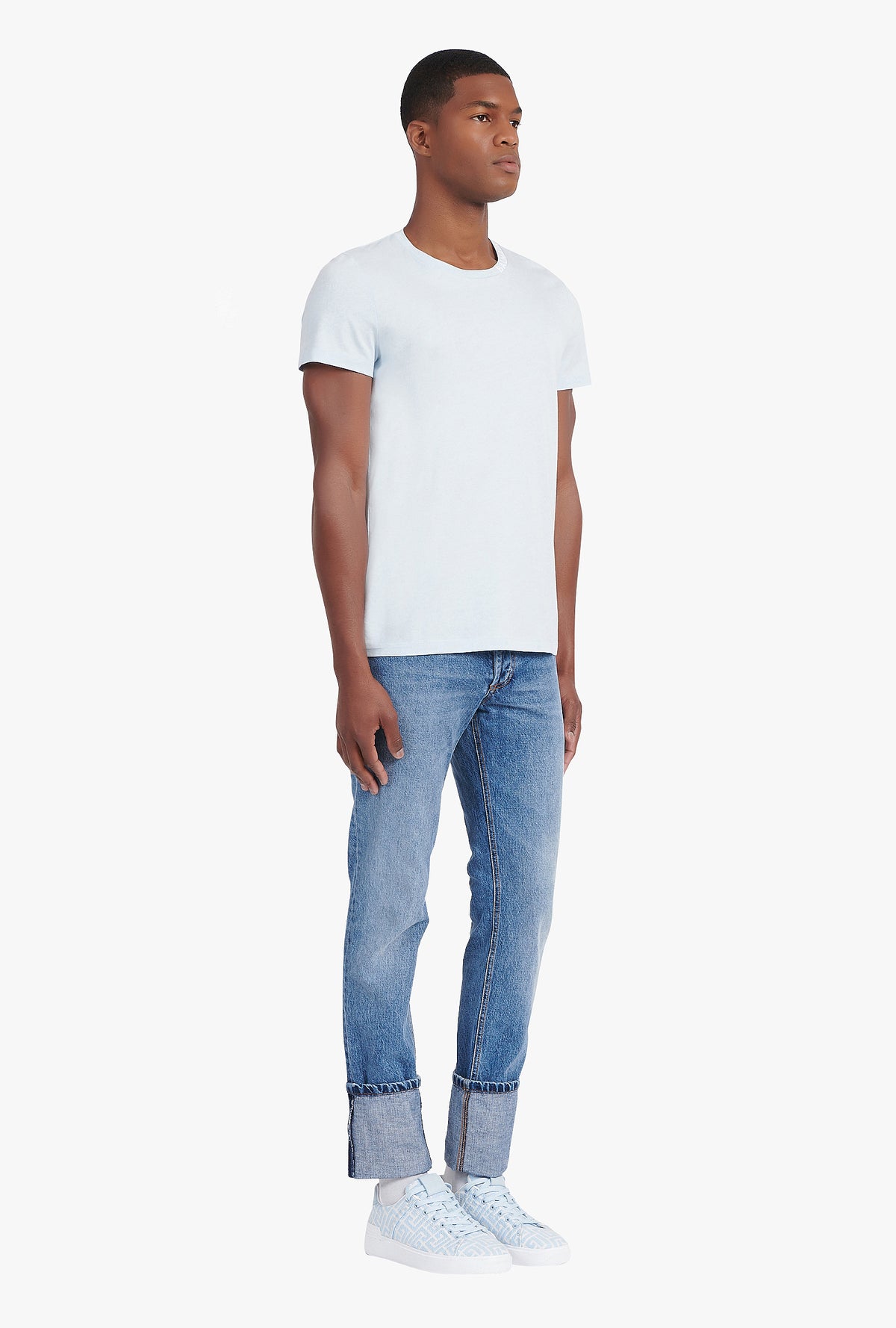 T-shirt balmain brodé - Bleu Pâle & Blanc