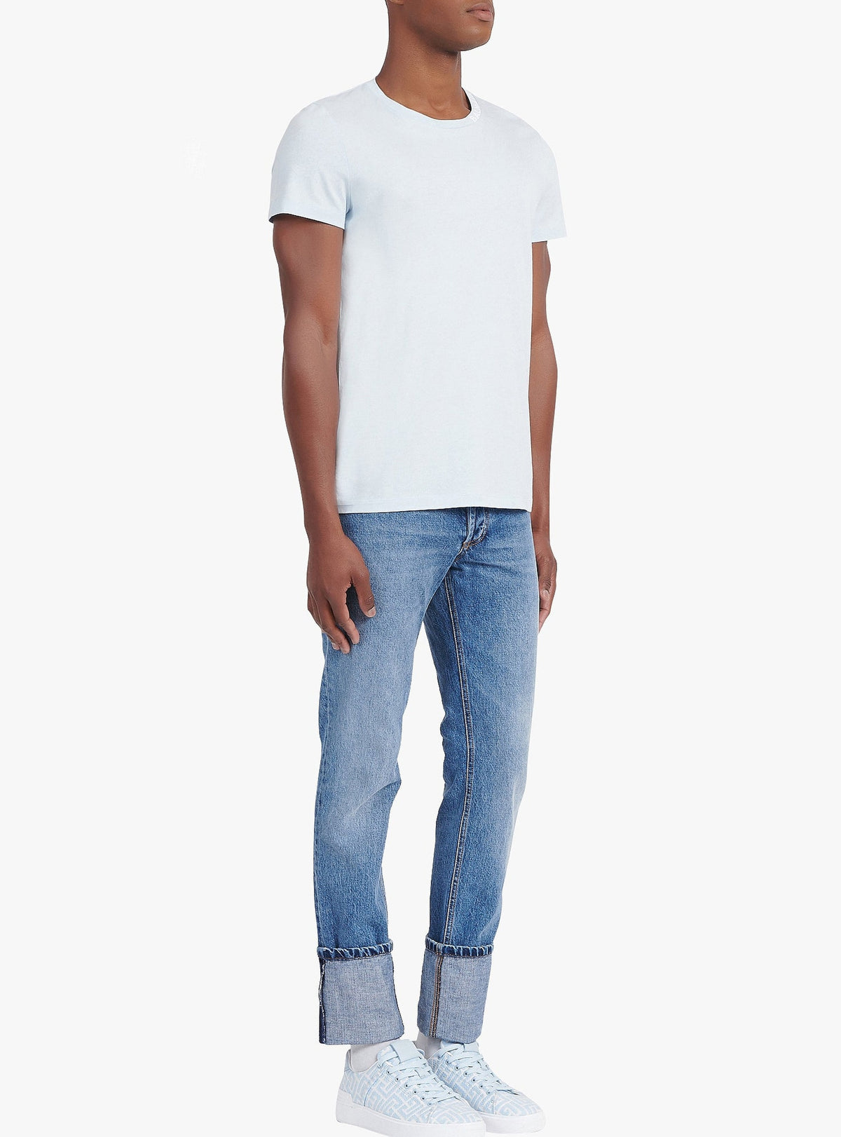 T-shirt à manches courtes brodé - Bleu Pâle & Blanc