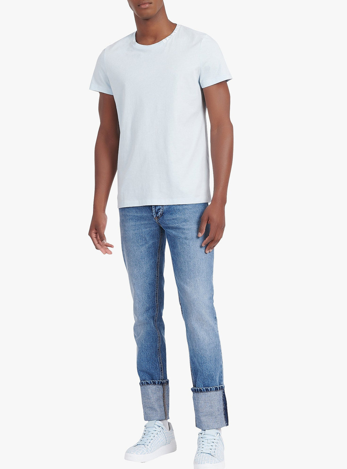 T-shirt à manches courtes brodé - Bleu Pâle & Blanc