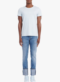 T-shirt à manches courtes brodé - Bleu Pâle & Blanc