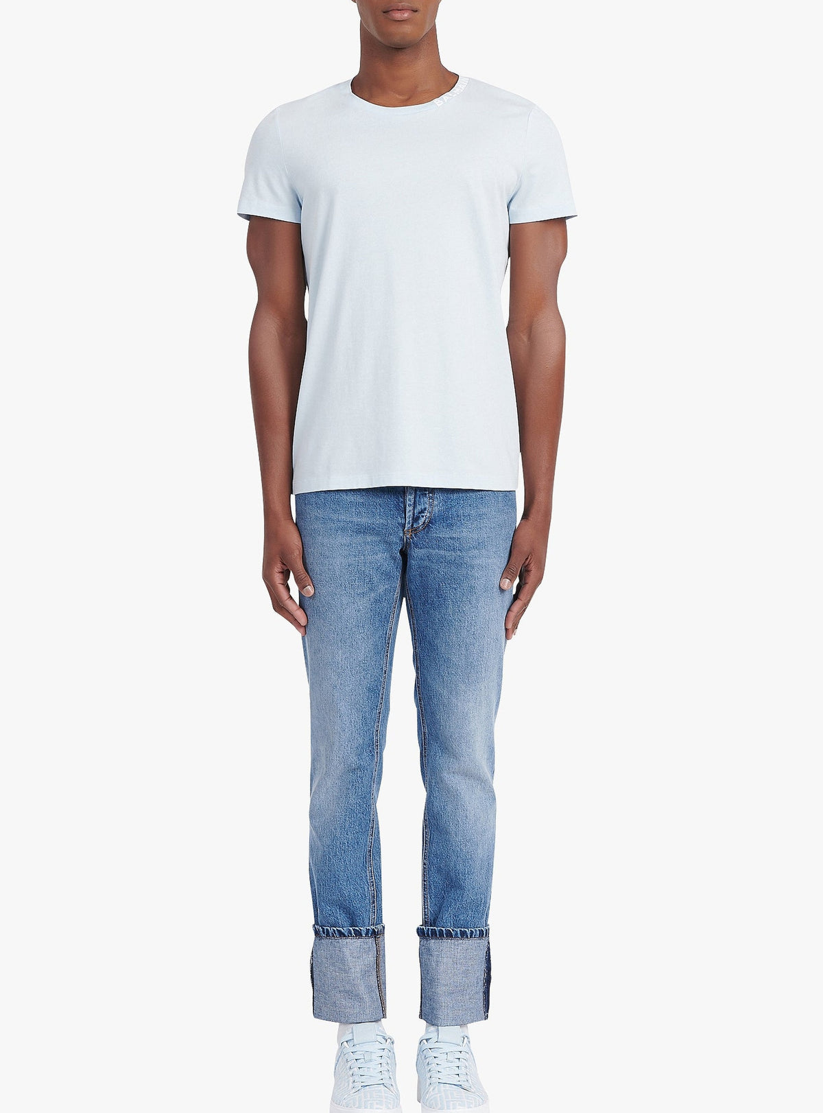 T-shirt à manches courtes brodé - Bleu Pâle & Blanc