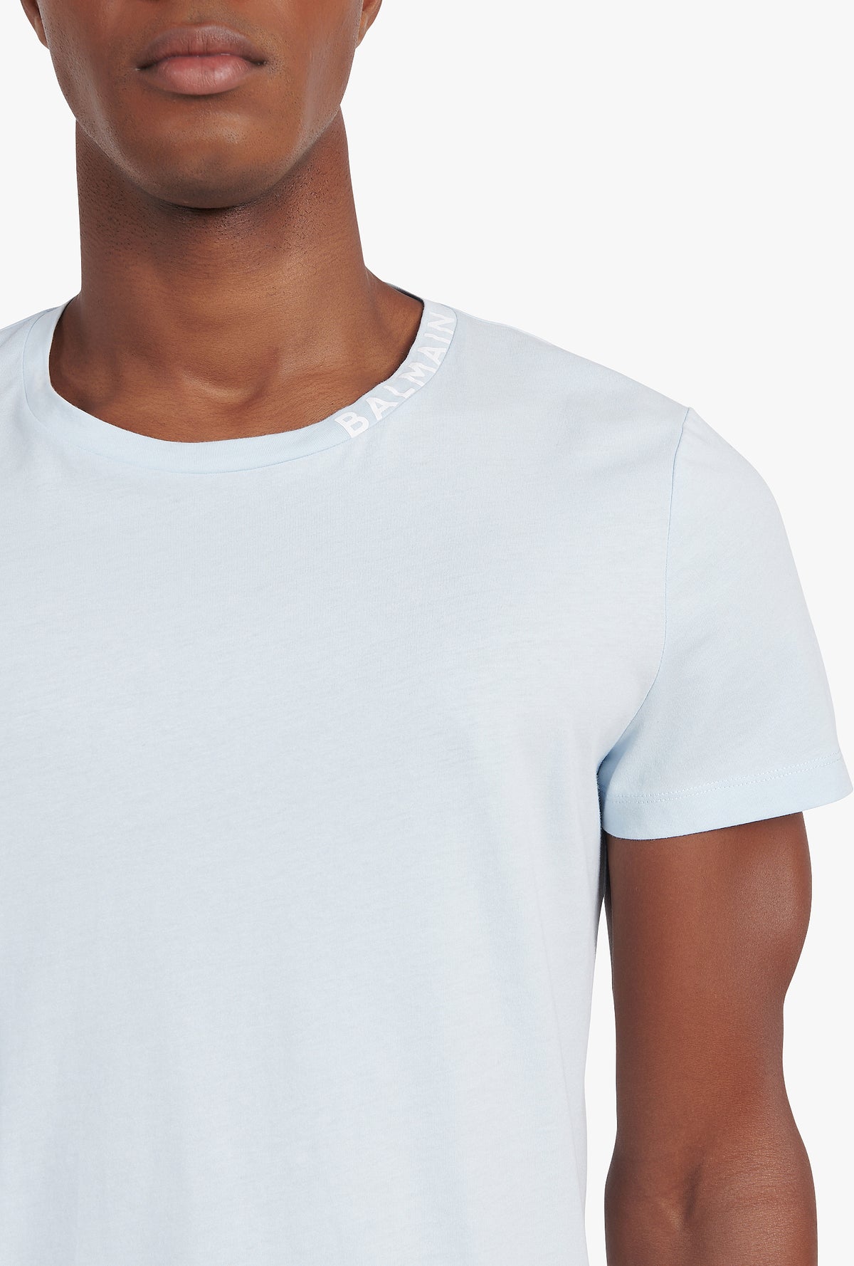 T-shirt balmain brodé - Bleu Pâle & Blanc