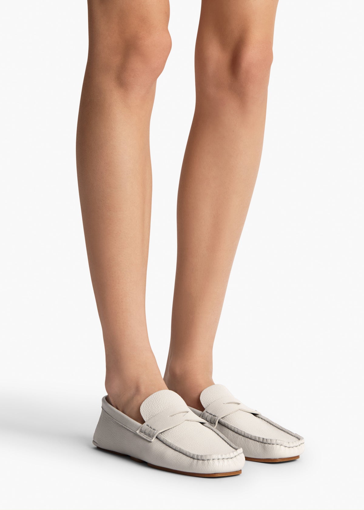 Stone Billy Loafer In Light Grey Pebbled Leather - Stone
