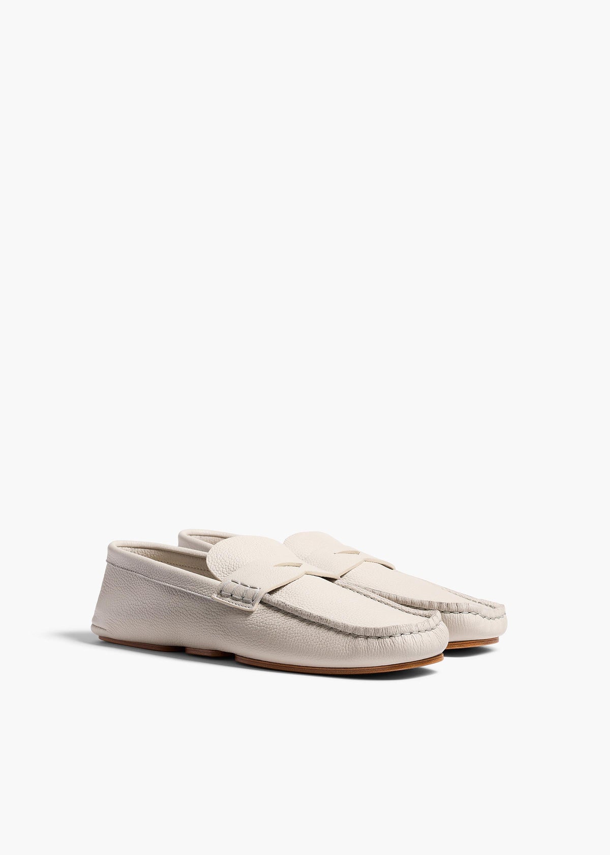 Stone Billy Loafer In Light Grey Pebbled Leather - Stone