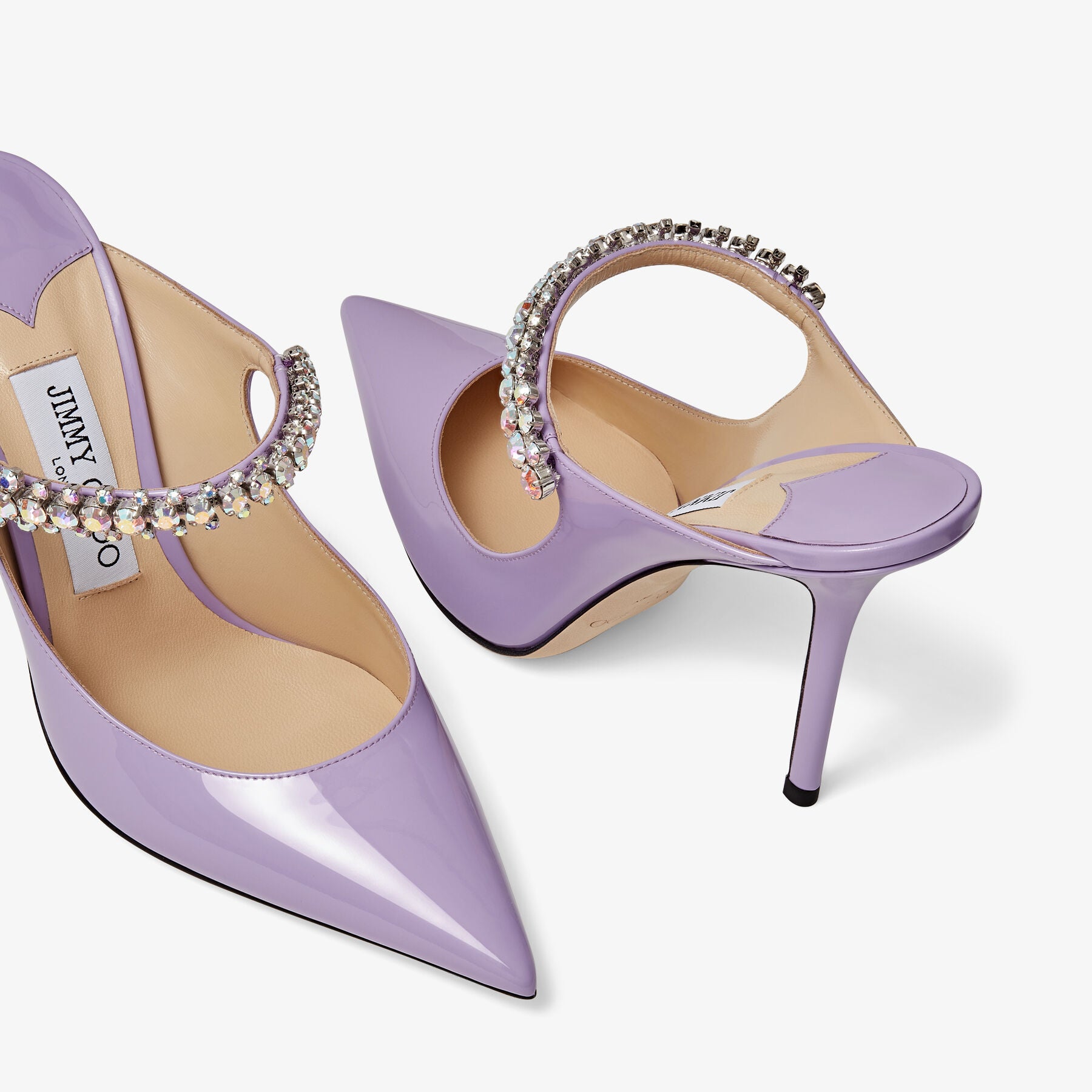 Mules Bing 100 en cuir verni à brides et cristaux - Wisteria & Aurora