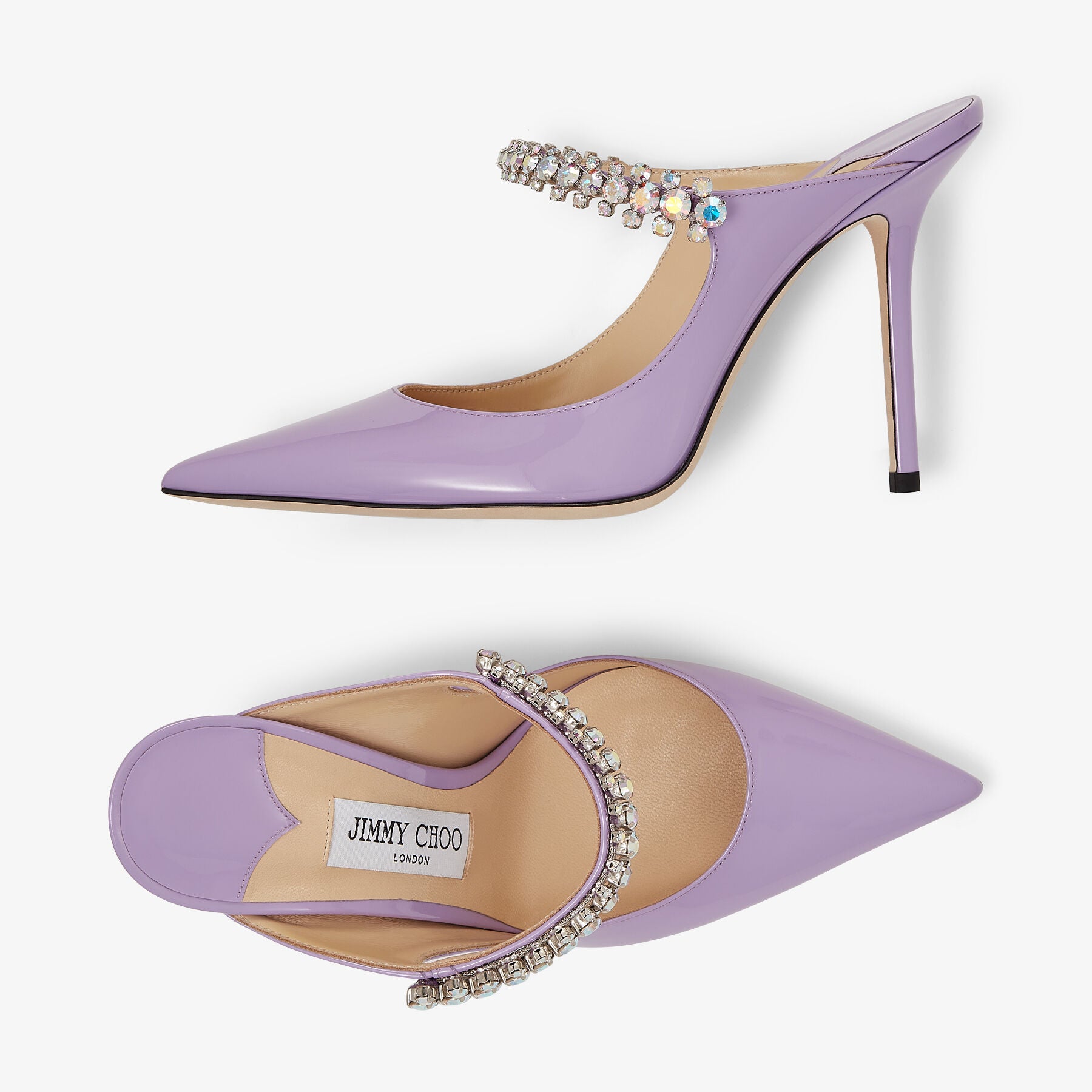 Mules Bing 100 en cuir verni à brides et cristaux - Wisteria & Aurora