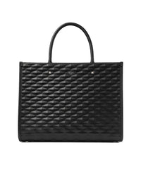 Avenue tote bag in leather with 3D printed pattern - Black & Antique Silver