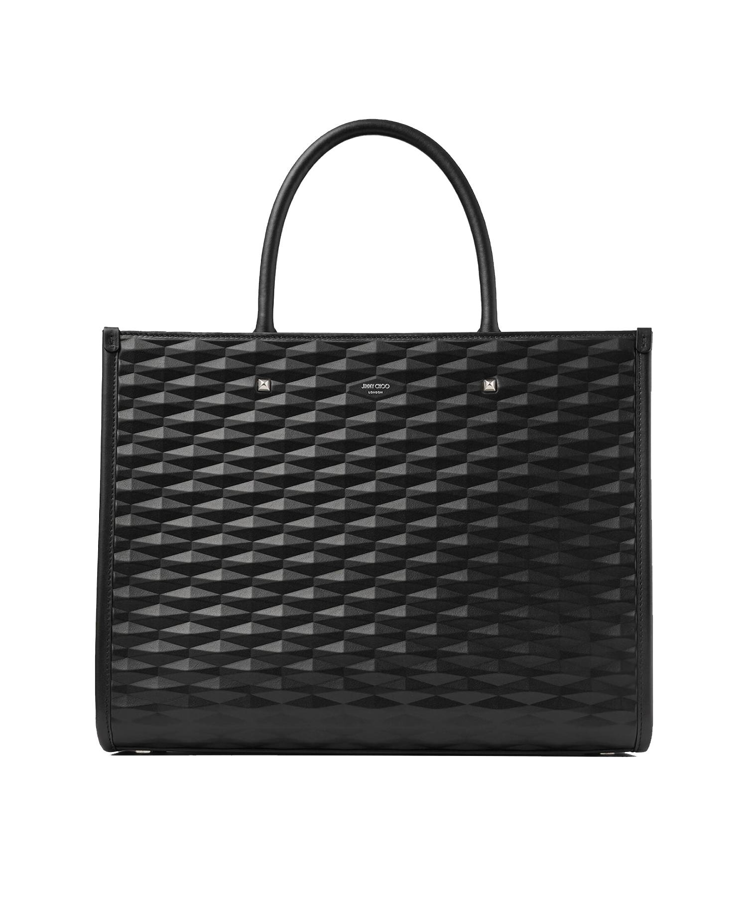 Avenue tote bag in leather with 3D printed pattern - Black & Antique Silver