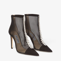 Bing 100 suede and fishnet crystal ankle boots - Black & Crystal