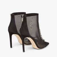 Bing 100 suede and fishnet crystal ankle boots - Black & Crystal