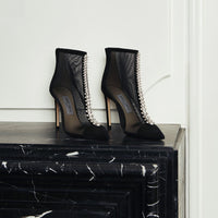 Bing 100 suede and fishnet crystal ankle boots - Black & Crystal