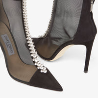 Bing 100 suede and fishnet crystal ankle boots - Black & Crystal