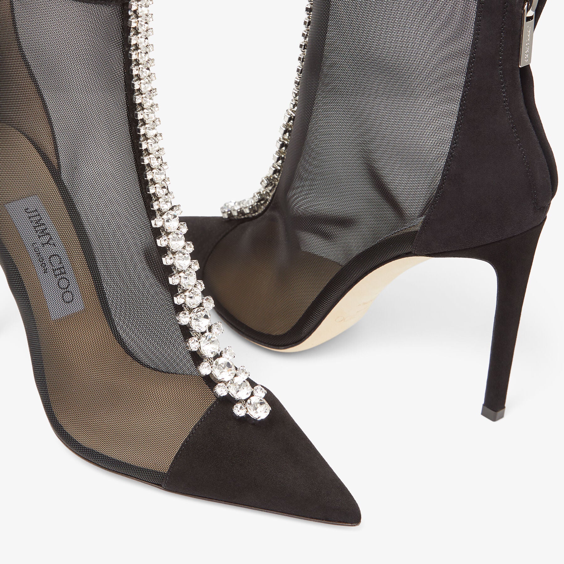 Bing 100 suede and fishnet crystal ankle boots - Black & Crystal