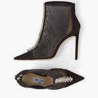 Bing 100 suede and fishnet crystal ankle boots - Black & Crystal