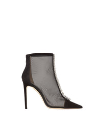 Bing 100 suede and fishnet crystal ankle boots - Black & Crystal
