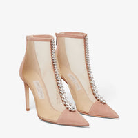 Bottines Bing 100 en daim et résille à cristaux - Ballet Pink & Crystal
