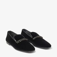 Bing loafers in velvet with crystals - Black & Smoke