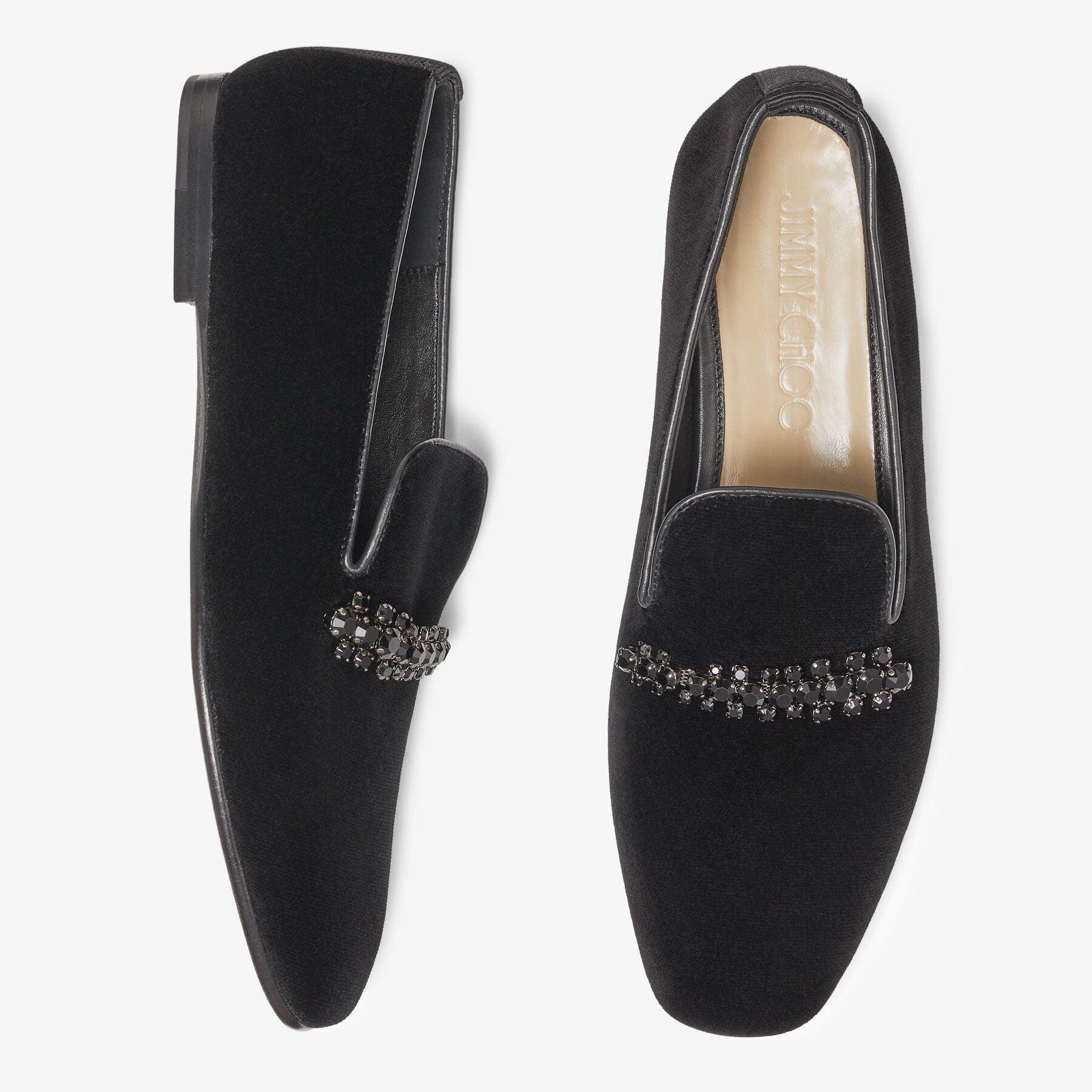 Bing loafers in velvet with crystals - Black & Smoke