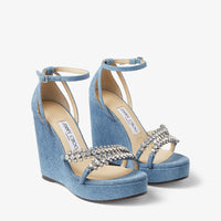 Sandales Bing compensées 120 en jean à cristaux - Denim & Crystal