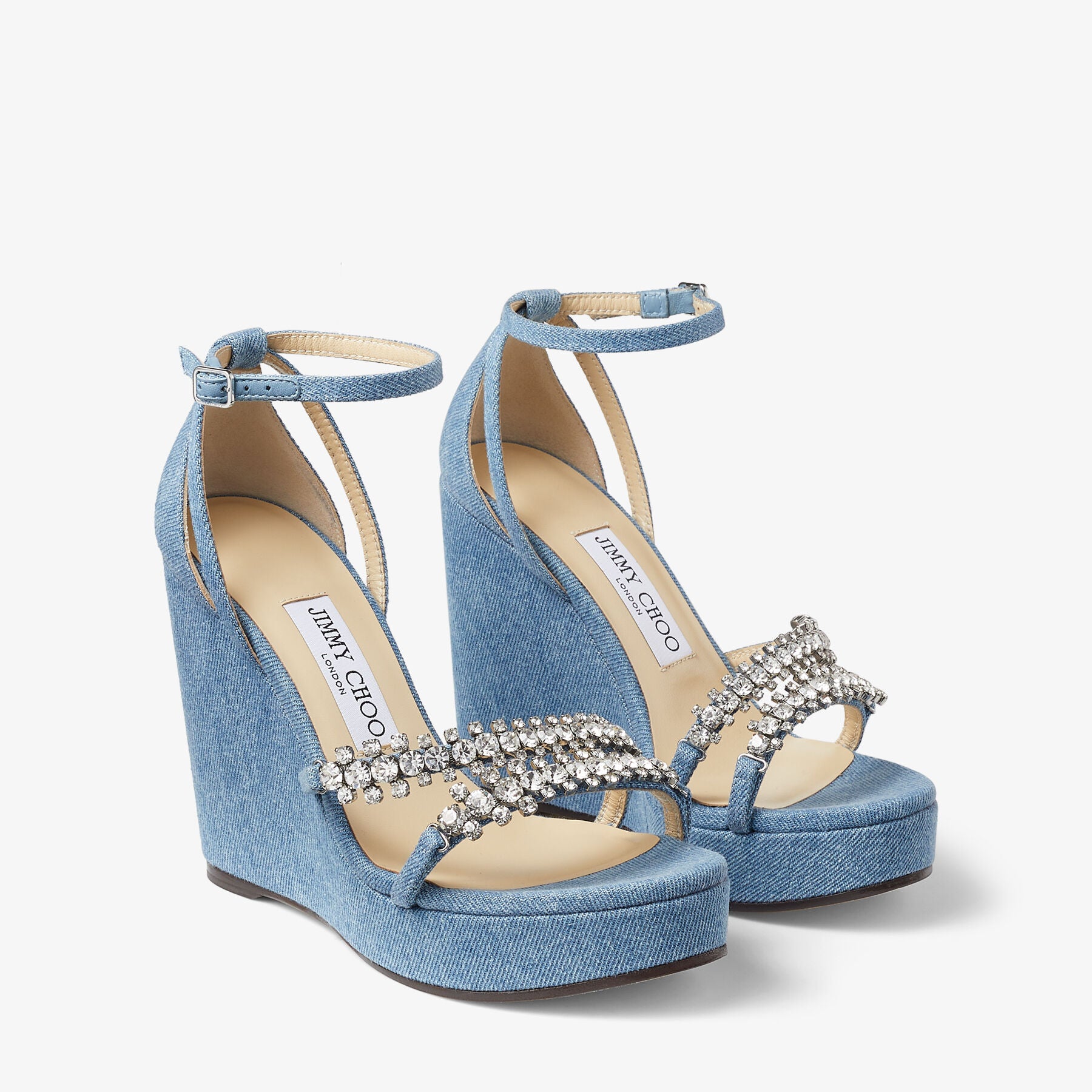 Sandales Bing compensées 120 en jean à cristaux - Denim & Crystal