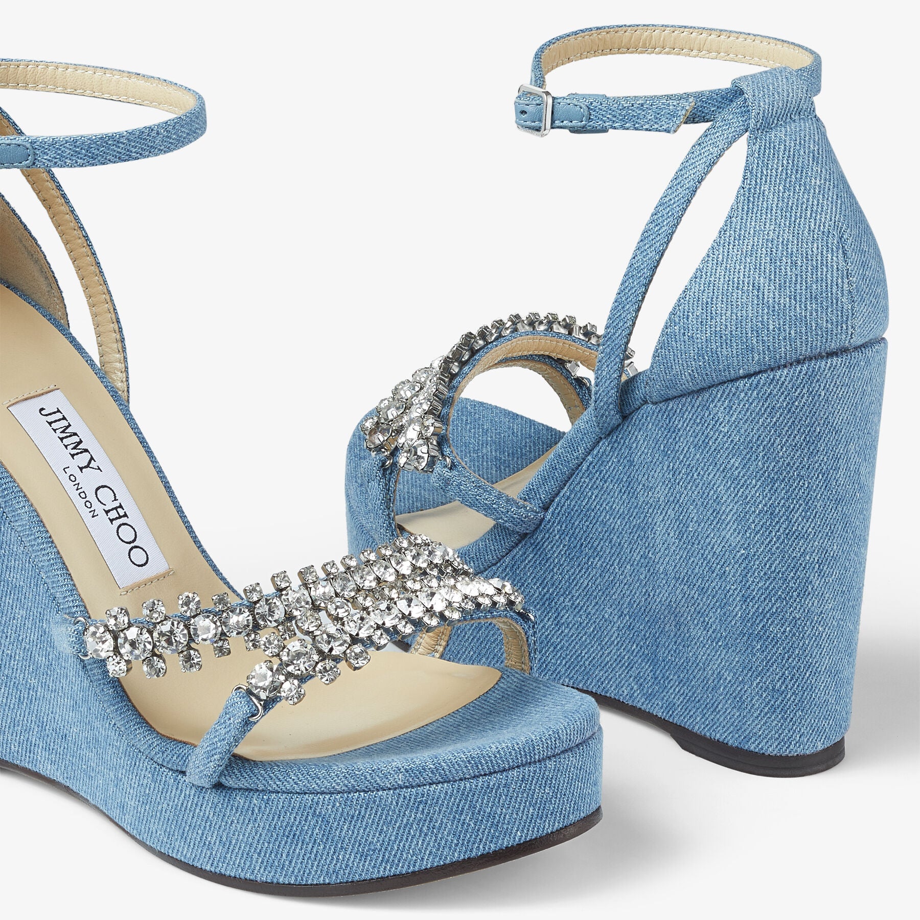 Sandales Bing compensées 120 en jean à cristaux - Denim & Crystal