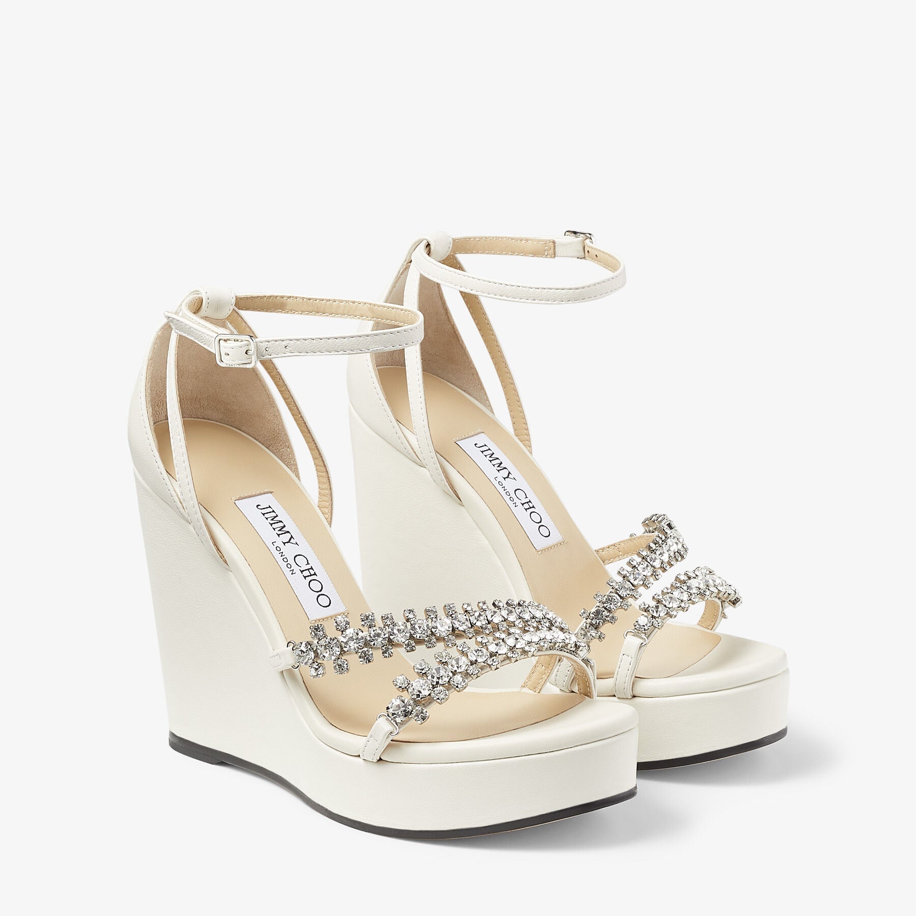 Sandales compensées Bing 120 en cuir - Latte & Crystal