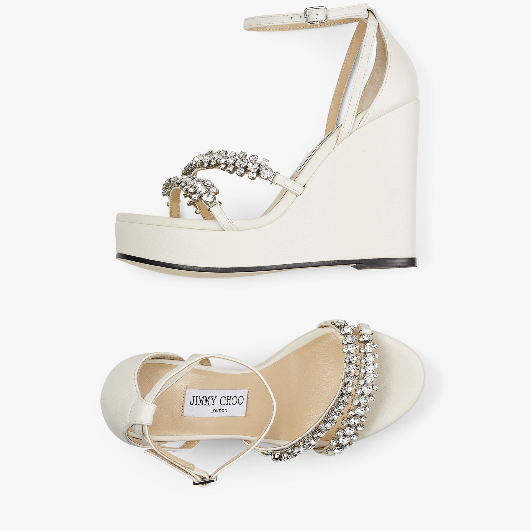 Sandales compensées Bing 120 en cuir - Latte & Crystal