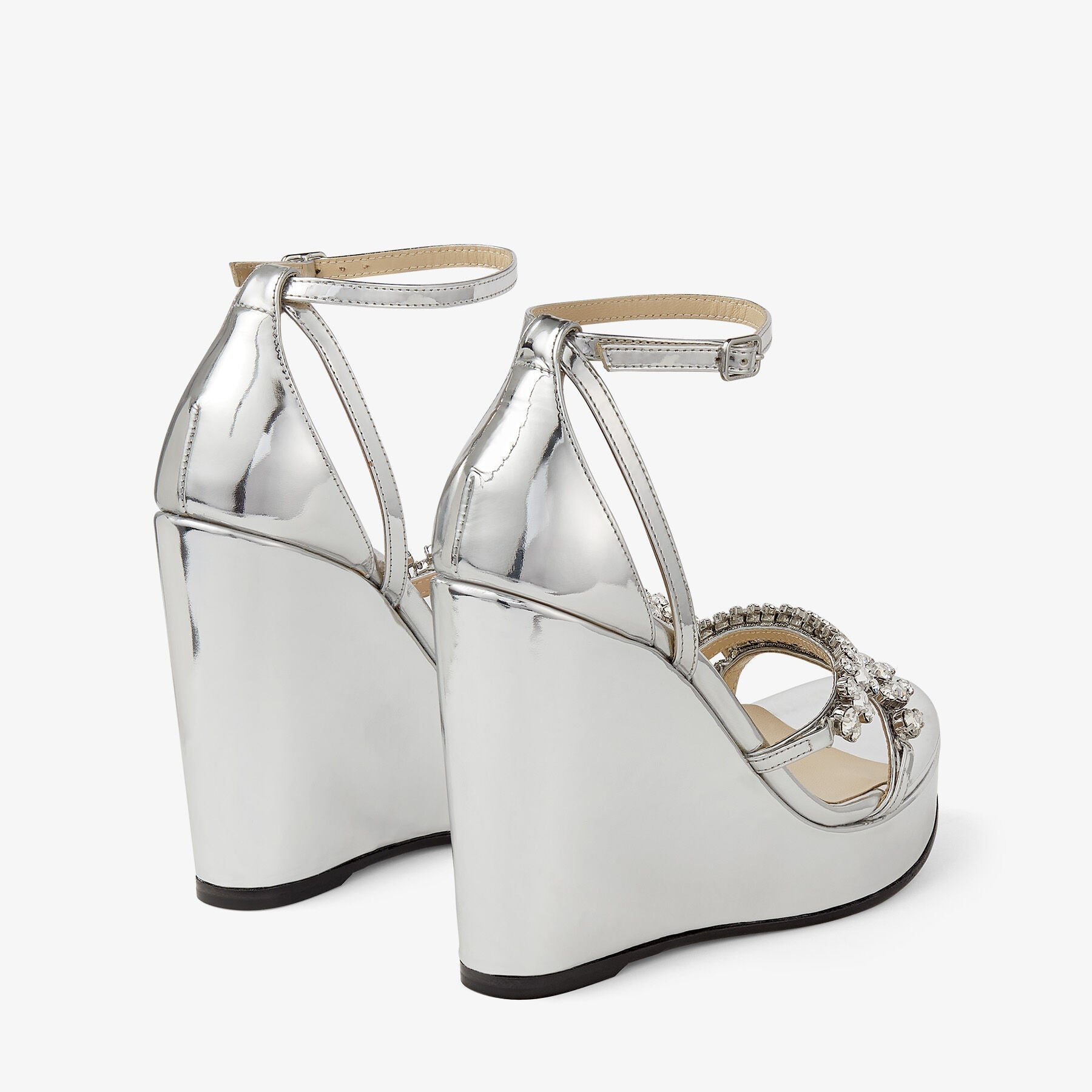 Sandales compensées Bing 120 en cuir - Silver & Crystal