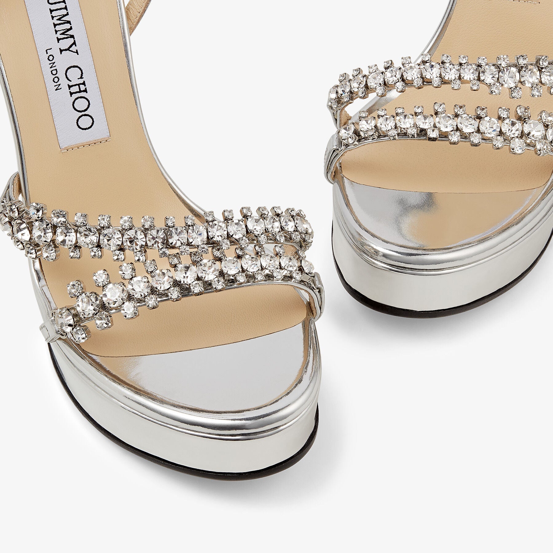 Sandales compensées Bing 120 en cuir - Silver & Crystal