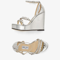 Sandales compensées Bing 120 en cuir - Silver & Crystal