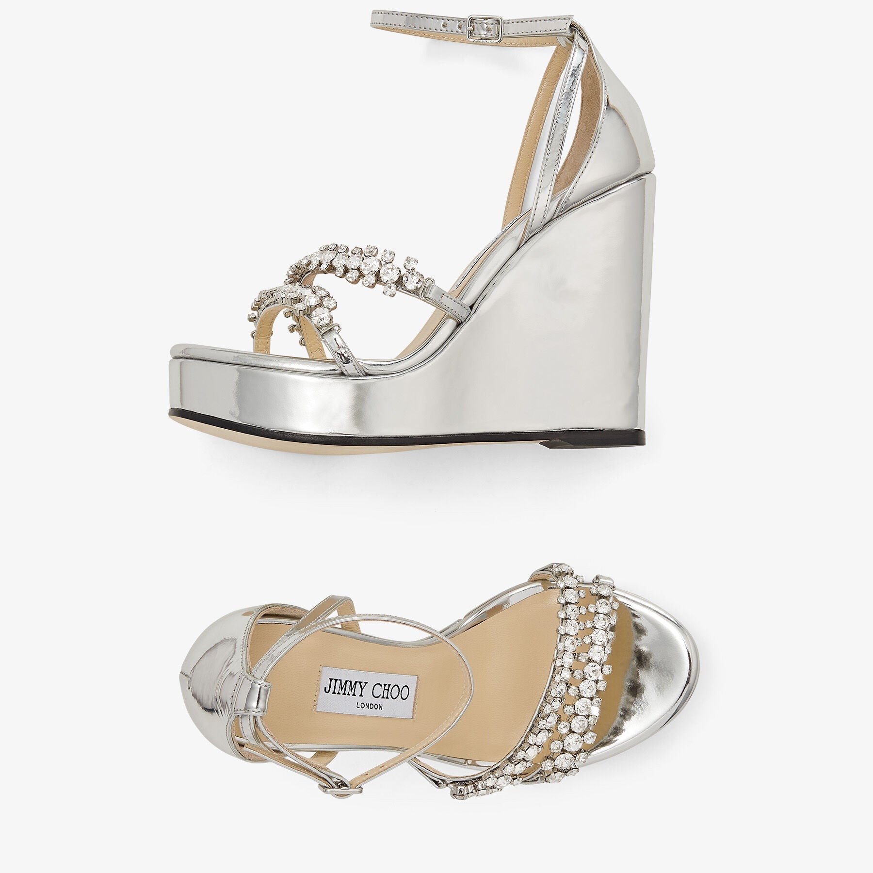 Sandales compensées Bing 120 en cuir - Silver & Crystal