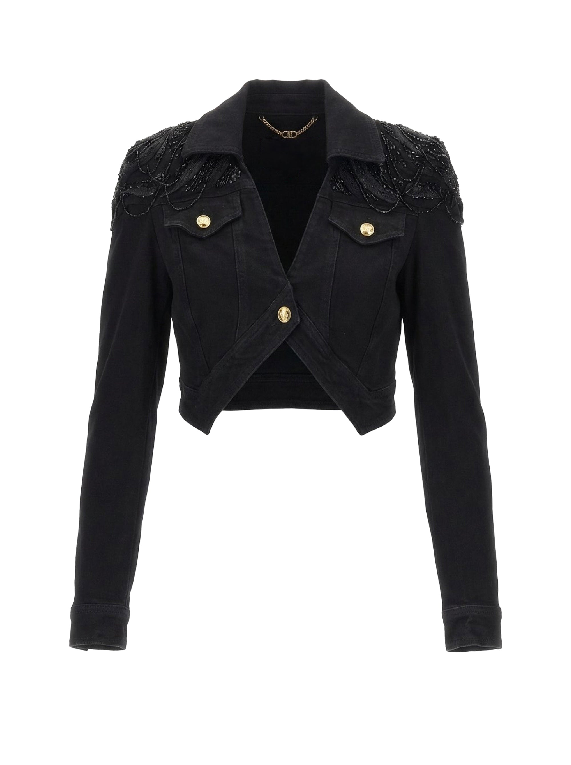 Veste courte à broderies et paillettes - Nero