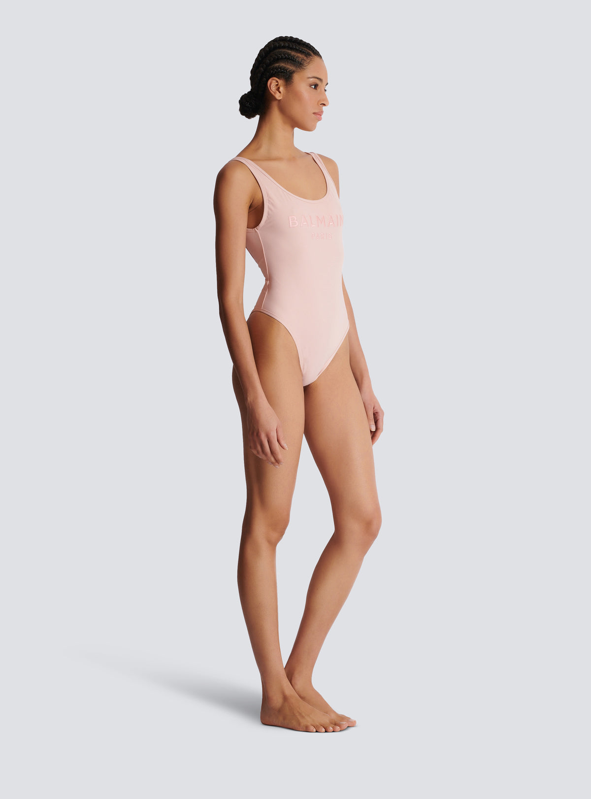 Maillot de bain une pièce avec broderie balmain paris - Rose Fonce