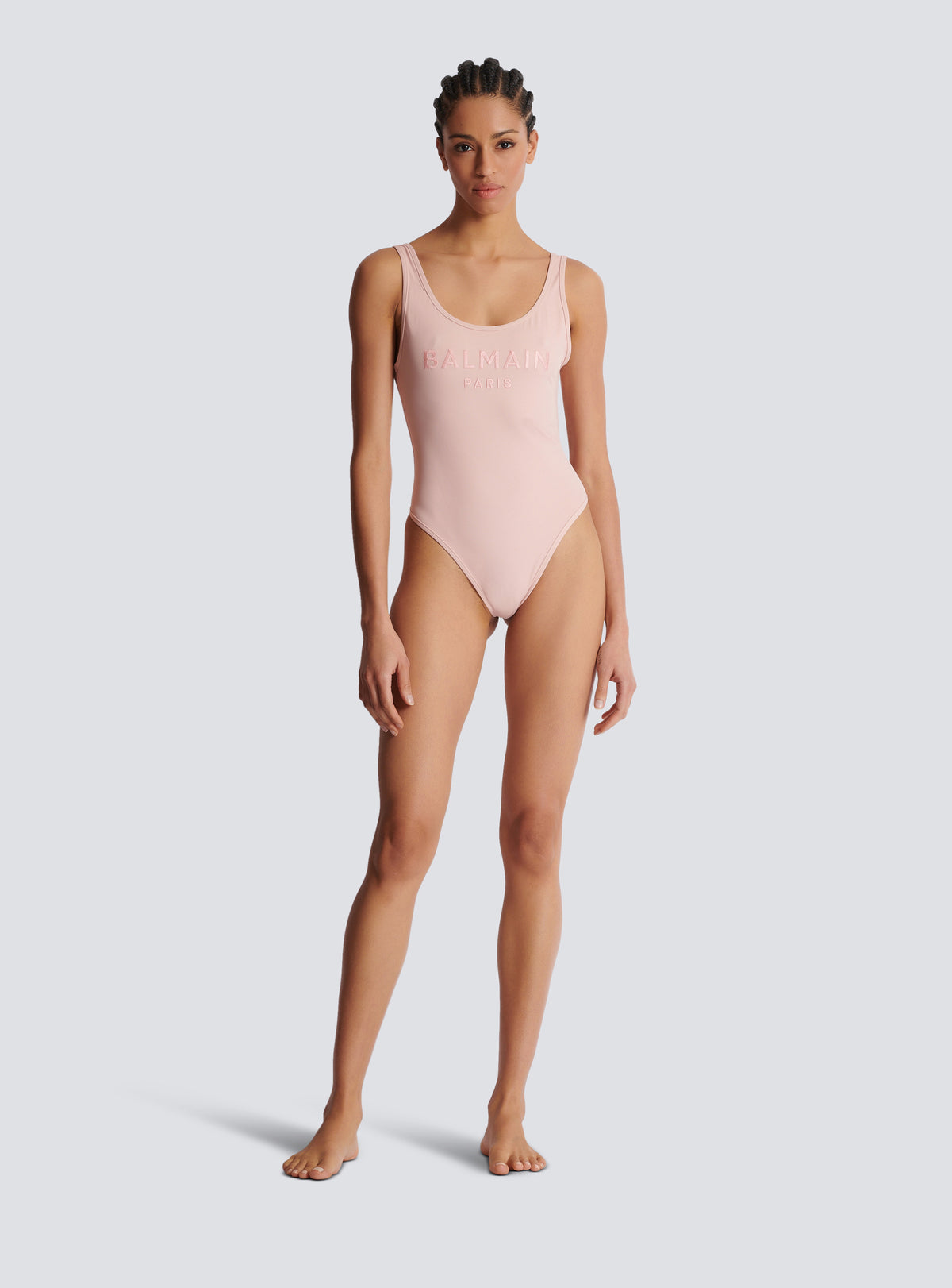 Maillot de bain une pièce avec broderie balmain paris - Rose Fonce