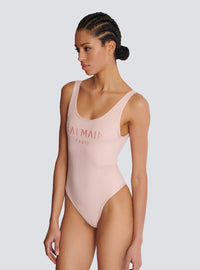 Maillot de bain une pièce avec broderie balmain paris - Rose Fonce